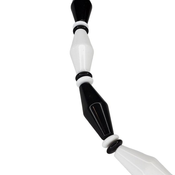 Vintage Retro Long Geometric Black White Beaded Necklaces‎ Set Of 2 28" - Picture 2 of 7